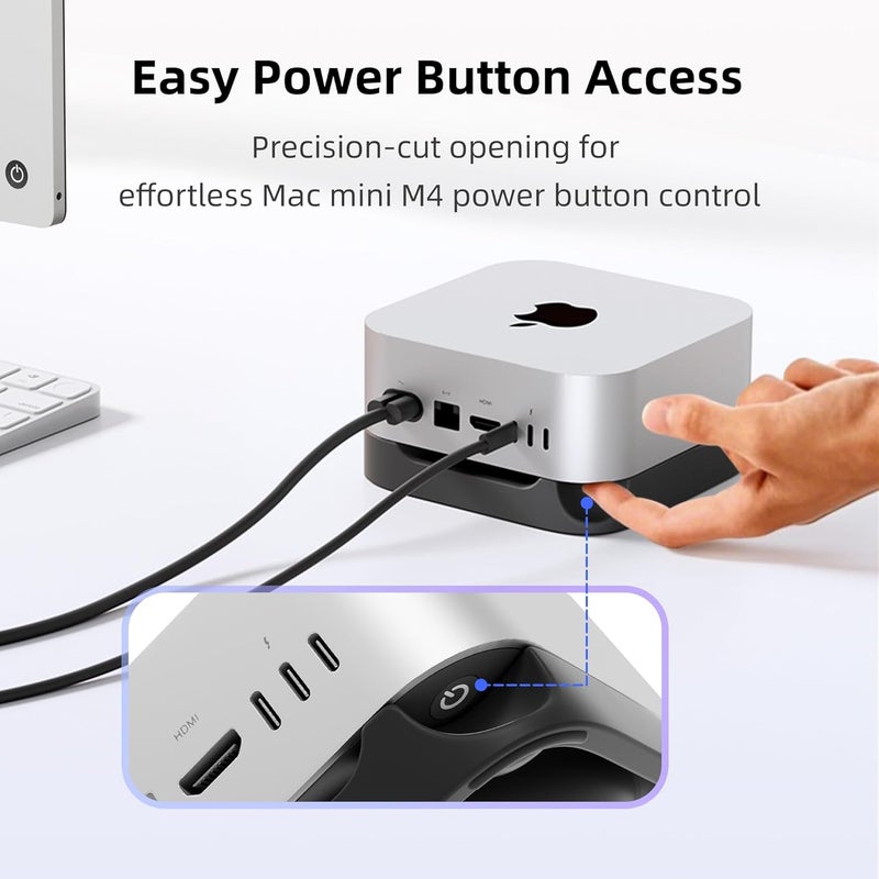 ELETIUO Desk Stand for Mac mini M4/M4 Pro 2024,Silicone Desktop Mount with Heat Dissipation,Anti-Slip Base,Easy Power Button Access,Space-Saving for Improved Cooling & Desk Organization,Black - Image 2
